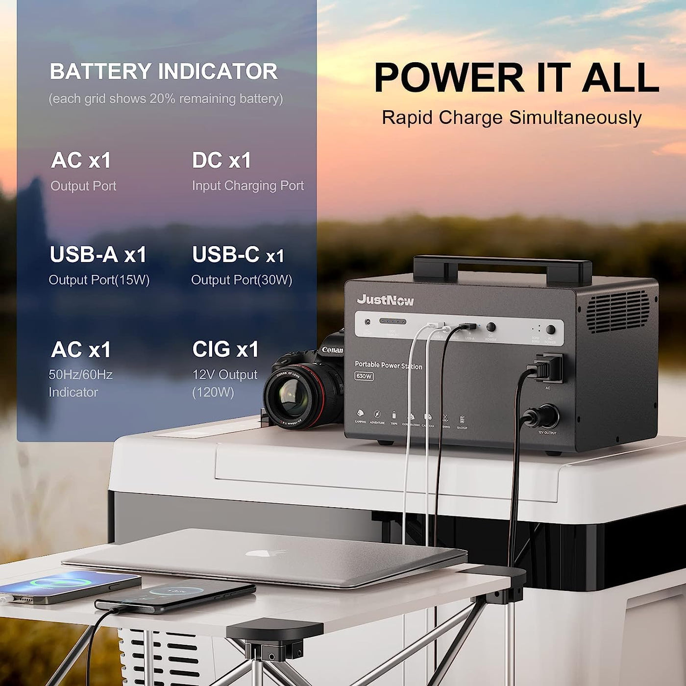 Portable Power Station 630W /460Wh LiFePO4 Battery